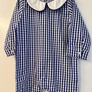 Classic Navy Gingham Peter Pan Collar One-Piece for Kids